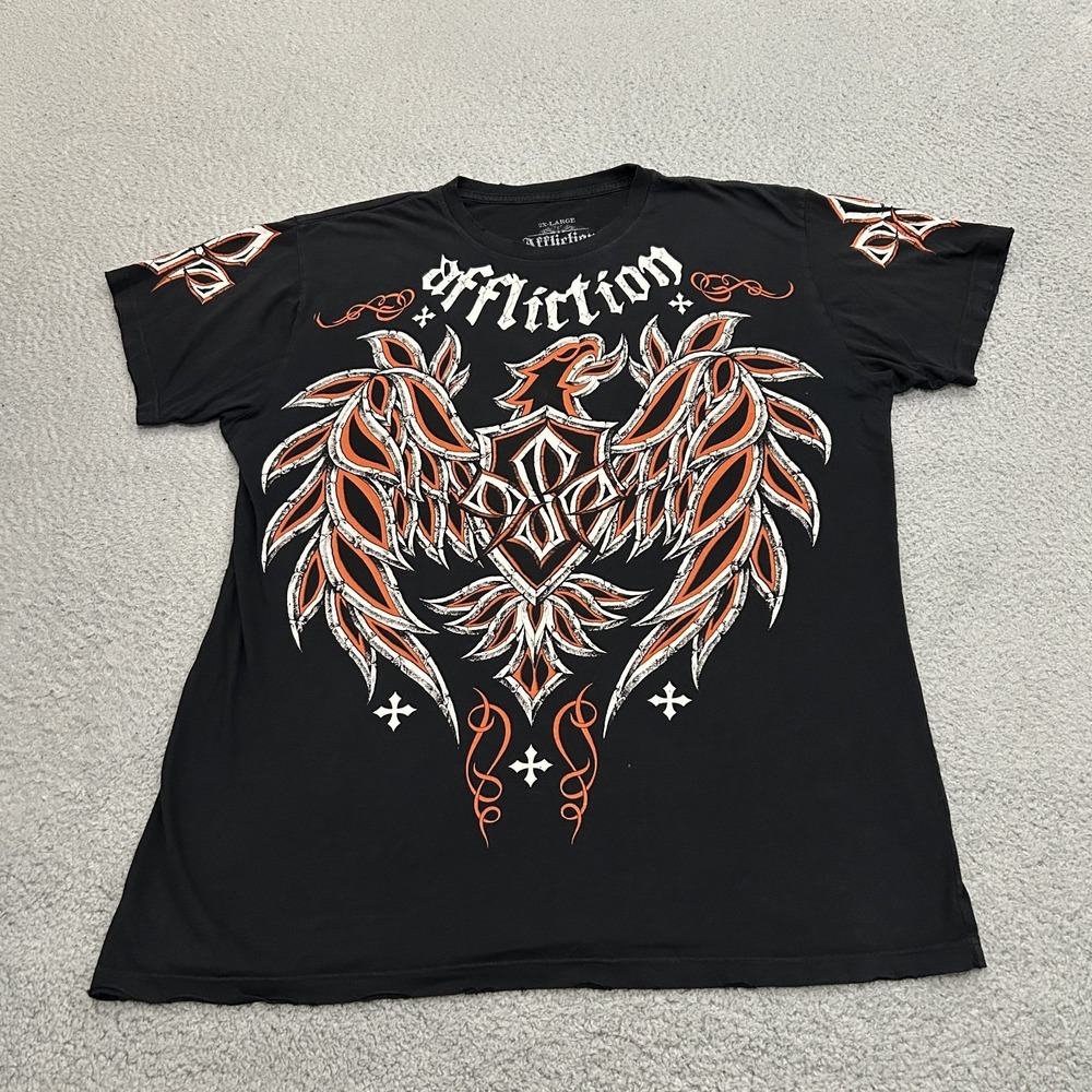 Affliction Shirt Mens 2XL XXL Black Short Sleeve Georges Rush St Pierre GSP Y2K